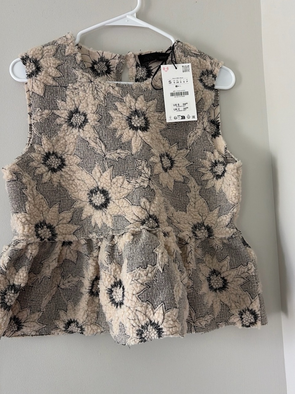 Woven Floral Peplum Tank Top - Cream/Black